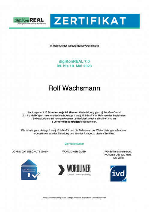 Zertifikat Weiterbildung DigiKon Real Mai 23
